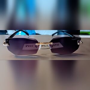 Frameless Luxury Sunglasses- Plum Tint Lenses W/ Gold Details Unisex Vibe